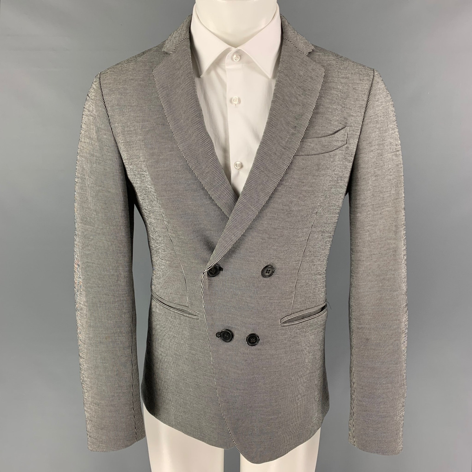 John Varvatos Size 36 Black Beige Pinstripe Cotton Polyester Sport Coat